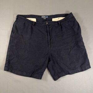 Polo Ralph Lauren Tyler Mens Linen Shorts Pleated Front‎ Navy Size 42 Vintage